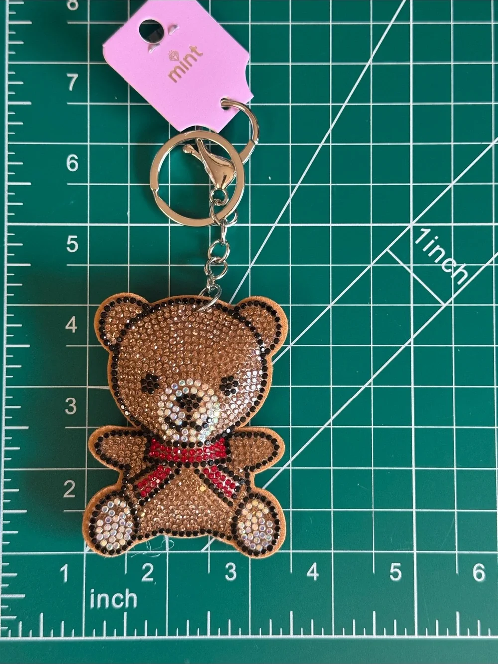 Mint Rhinestone Teddy Bear Keychain Bag Charm NWT Red
